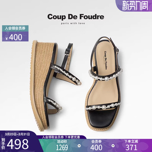 厚底坡跟珍珠露趾凉鞋 CDF女鞋 休闲度假风罗马凉鞋 新款 女 2025夏季