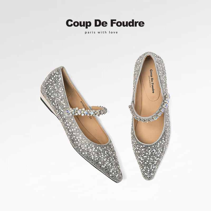 CDF女鞋轻奢秋季法式百搭法式气质小香风尖头水钻平底鞋浅口单鞋,女鞋,浅口单鞋,淘宝优惠券,粉丝福利购,淘宝优惠卷