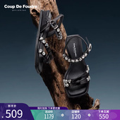 水钻简约方头露趾凉鞋 CDF女鞋 女 时尚 气质一字带凉鞋 2025夏季 新款