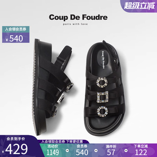 2025夏季 时尚 CDF女鞋 新款 女 百搭沙滩凉鞋 厚底水钻露趾魔术贴凉鞋