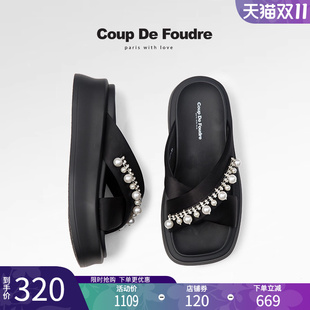 女露趾增高厚底平底松糕鞋 CDF女鞋 交叉拖鞋 新款 凉拖外穿 轻奢夏季