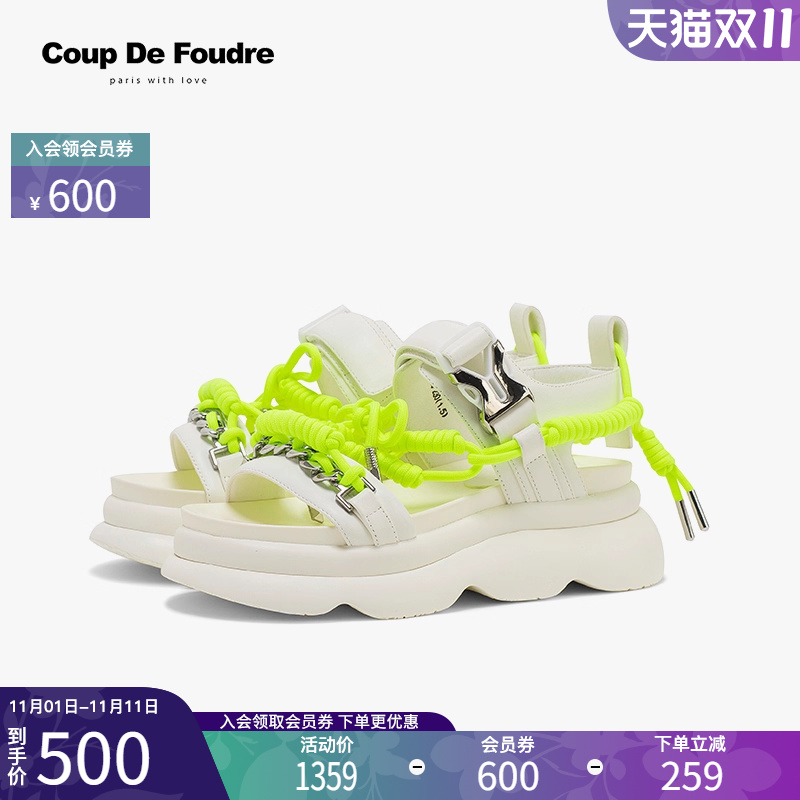 CDF轻奢夏款新款百搭真皮羊皮松糕厚底老爹凉鞋一字式扣带沙滩鞋