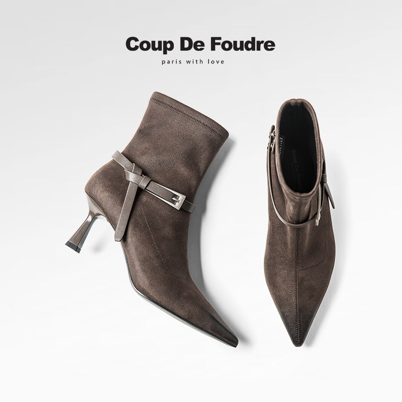 CDF女鞋秋冬季经典时尚瘦瘦靴尖头细跟气质百搭皮带扣弹力靴女