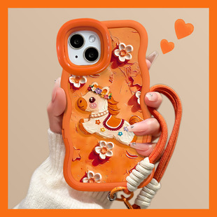 油画小马适用苹果17双支架手机壳9新款iPhone16promax华为mate60荣耀200保护vivox100/oppoReno14小米15/13套