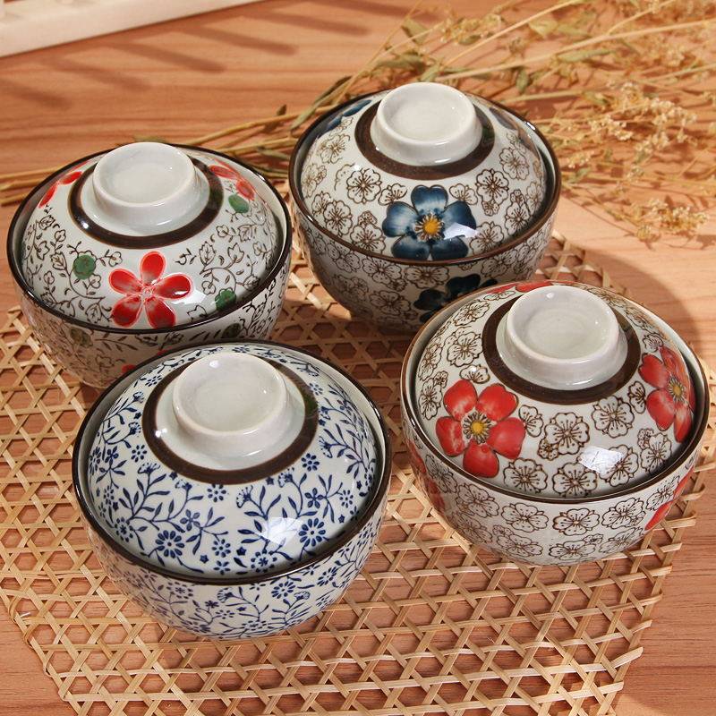 日式和风陶瓷餐具4.5英寸盖碗甜品碗蛋羹碗蒸鸡蛋碗瓷器釉下彩碗,餐饮具,碗,淘宝优惠券,粉丝福利购,淘宝优惠卷