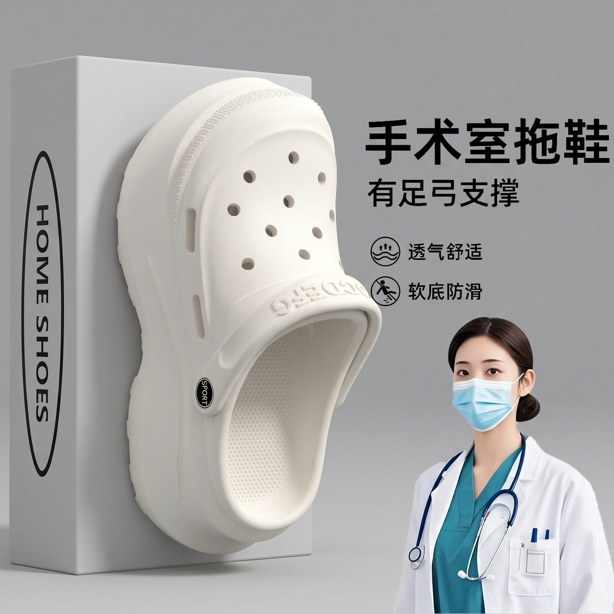 手术室洞洞鞋女款夏2026新款厚底防滑足弓支撑EVA医用包头凉拖鞋