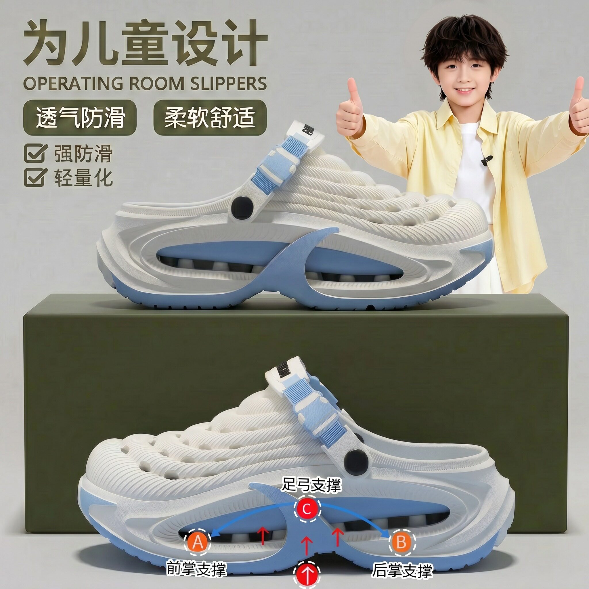 儿童洞洞鞋男孩2026新款夏青少年足弓支撑凉拖鞋外穿男童沙滩凉鞋