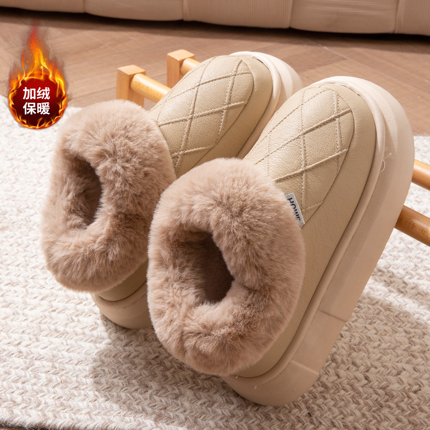 防水棉鞋女款2025新款冬季加绒厚底雪地靴外穿防滑包跟棉拖鞋女士