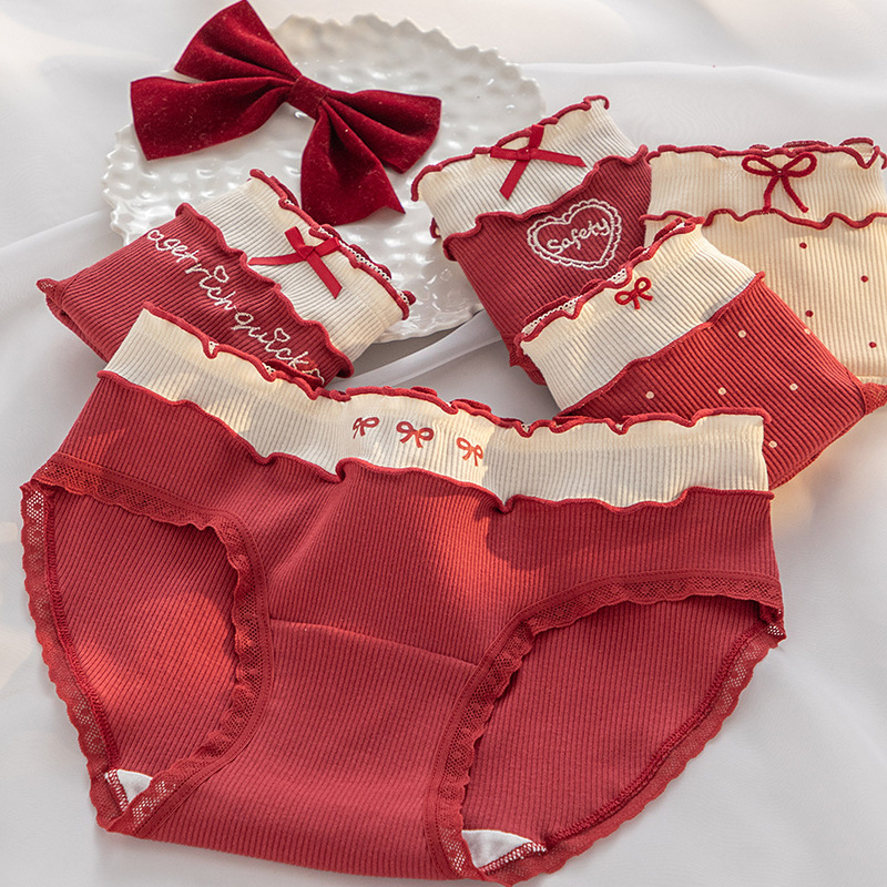 甜美蝴蝶结刺绣A类全棉女生内裤
