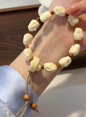 象牙果兔子单圈手链 搭配老山檀 文玩配饰手链盘玩念珠佛珠饰品