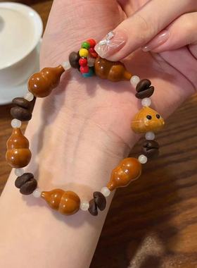 新款橄榄核葫芦手链搭配咖啡豆蒸蒸日上的包子文玩时尚手链