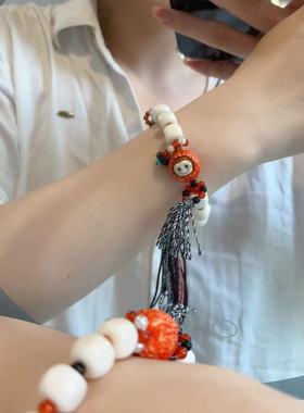 驼骨六方手串搭配鹿角荔枝拉布布南红吞金兽坨骨喜主阿呆手链文玩