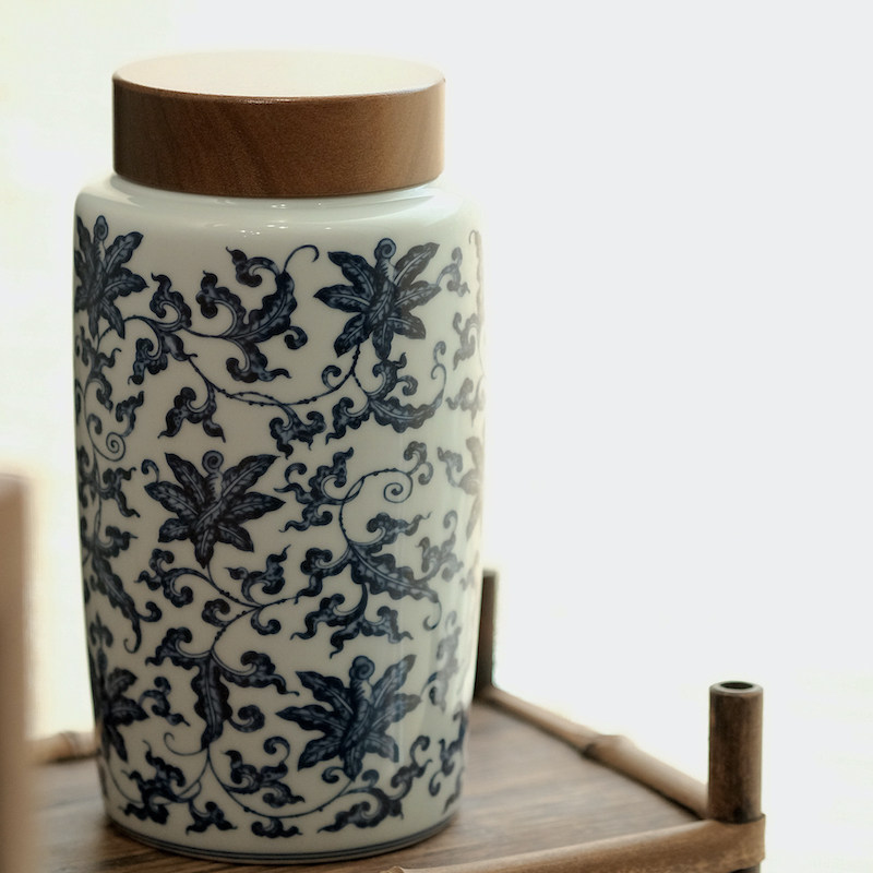 造悟堂陶瓷青花缠枝莲景德镇锁鲜茶叶罐储纳瓶中式收纳储纳罐