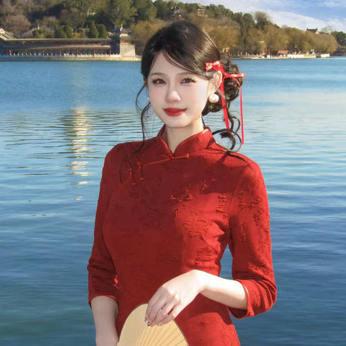 结婚订婚旗袍新中式修身连衣裙