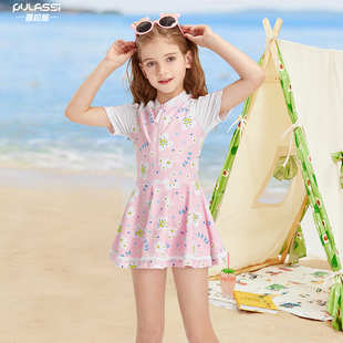 pulassi儿童泳衣女中大童泡温泉初中生保守宝宝连体游泳衣女孩