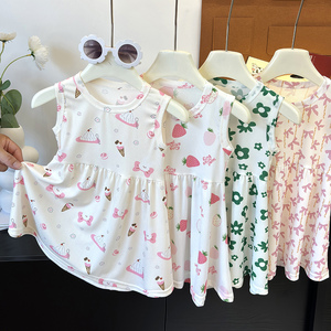 夏季新款中小童休闲无袖吊带连衣裙韩版女孩宝宝凉感冰丝公主裙子