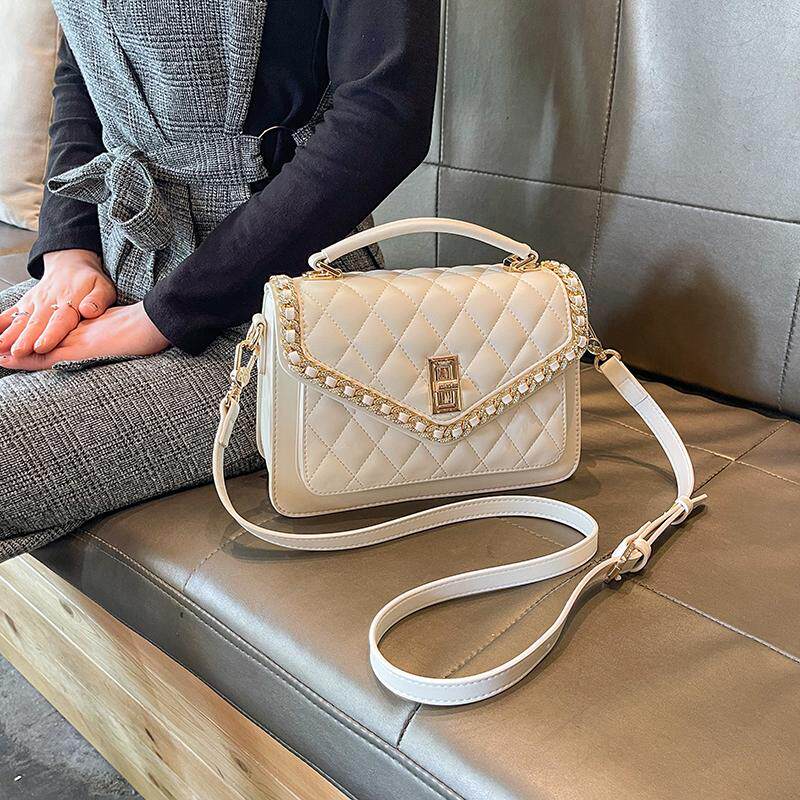 香港代购包包女款2026小香风菱格单肩手提小包真皮简约斜挎小方包