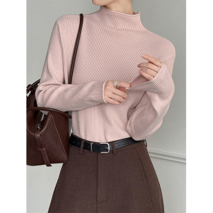 韩系漂亮早秋上衣 女士可外穿打底衫 半高领气质2025网红爆款 针织衫