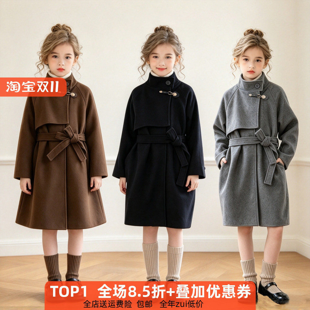 女童外套呢子大衣中长款上衣秋冬