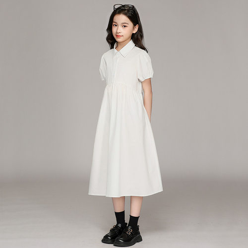 女童纯棉衬裙白色连衣裙学院风