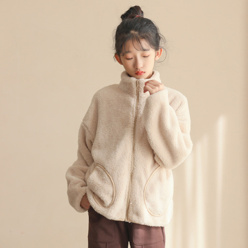 女童外套秋冬款大童加绒加厚洋气保暖拉链开衫中大童珊瑚绒毛毛衣