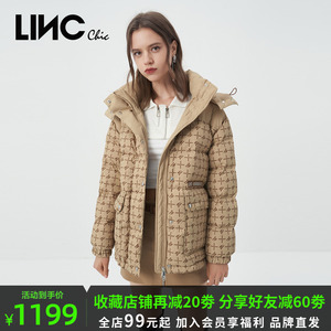 LINC金羽杰羽绒服女短款2022冬季复古满印面包鸭绒外套Y22802285