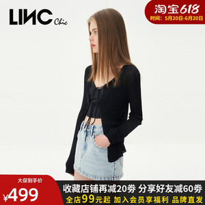 LINC金羽杰2023年春夏新款休闲高腰做旧洗水牛仔短裤女S232DK367Y