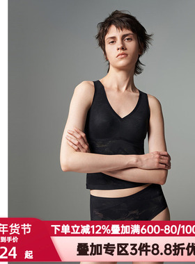 爱慕·CHUANG简形红色本命年V领网眼无托带罩杯中长背心CA711071