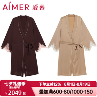 爱慕春夏季云之柔羽睡衣女含真丝性感蕾丝拼接睡袍家居服AM48A721