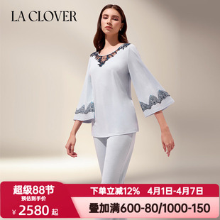 九分裤 Clover兰卡文秋季 秘语玫瑰睡衣九分袖 LC46YB1 家居服套装