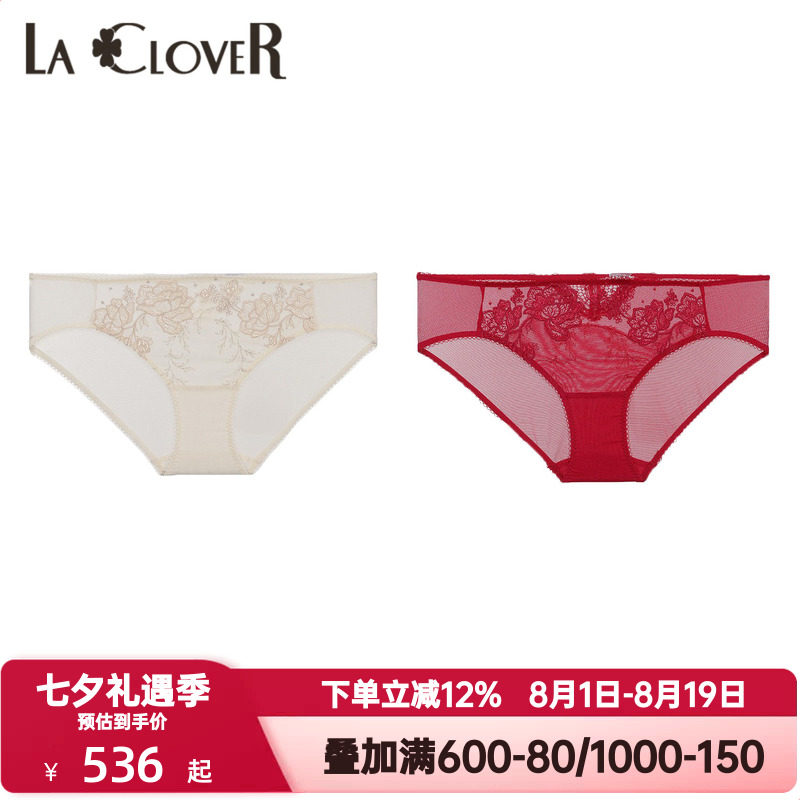 LACLOVER兰卡文挚爱时刻低腰三角裤蕾丝红色本命年内裤女LC22YR1