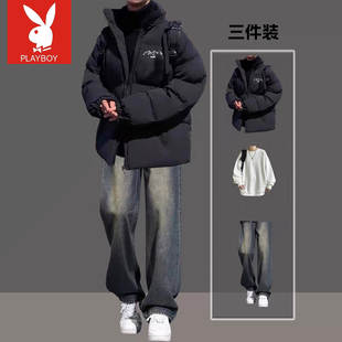 花花公子男款冬季潮痞帅高级感保暖棉衣男生冬装青少年厚外套棉袄