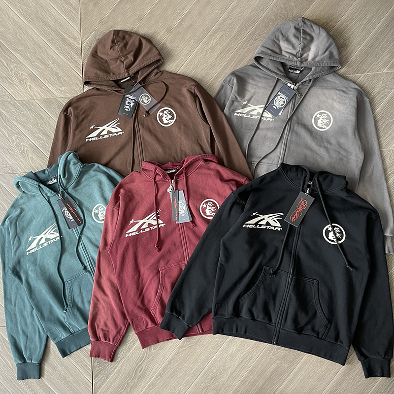 Hellstar Studios Zip Up Hoodie 拉链洗水纯棉连帽卫衣
