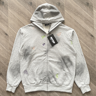 Hellstar Studios Zip Up Hoodie 拉链做旧刺绣涂鸦纯棉连帽卫衣