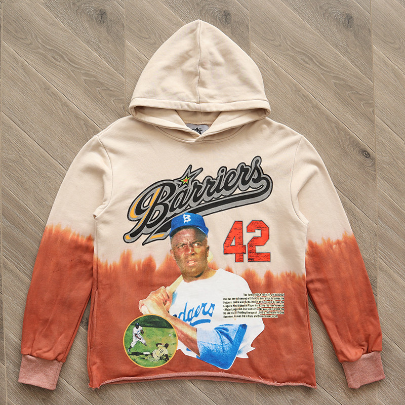 Barriers NY Jackie Robinson Hoodie 棒球人物扎染男女帽衫卫衣