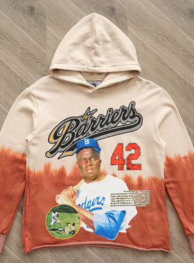 Barriers NY Jackie Robinson Hoodie 棒球人物扎染男女帽衫卫衣
