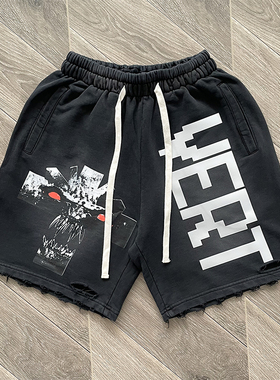 Vertabrae verty shorts 立体印花 黑色破洞运动短裤
