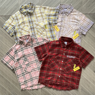 That's A Awful Lot of Cough Syrup复古毛边做旧格子衬衫短袖