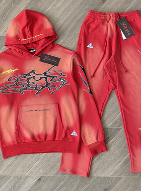Hellstar Studios Red Hoodie 红色洗水男女休闲连帽卫衣长裤套装