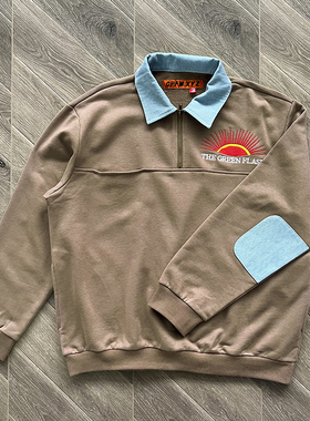 CPFM.XYZ Green Flash Denim Half Zip 半拉链绣花牛仔拼接翻领衫