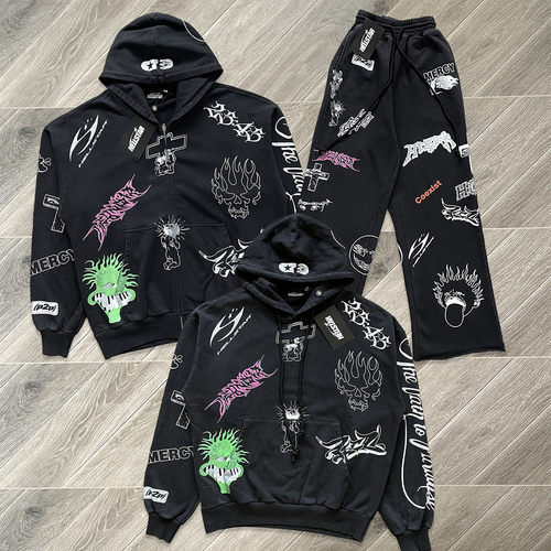 Hellstar Studios Sports Gel  纯棉高街风休闲运动长裤卫衣套装