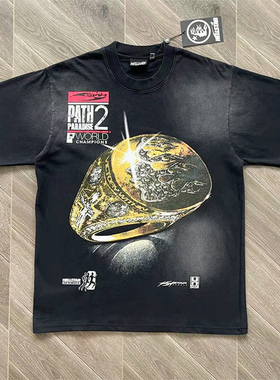 Hellstar Studios Gel Sport Logo tee黑金戒指印花黑色纯棉T恤