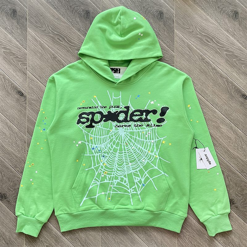 Sp5der worldwide 555555 蜘蛛网烫钻连帽卫衣