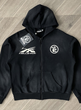 Hellstar  Studios Sports Zip Up Hoodie大logo洗水纯棉拉链卫衣