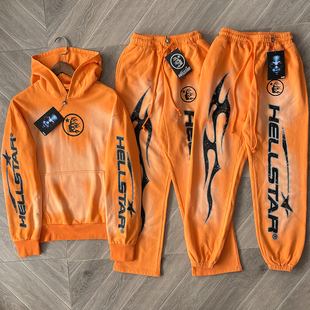 pants Orange Hellstar Hoodie 套装 Fire 橙色洗水重工卫衣长裤