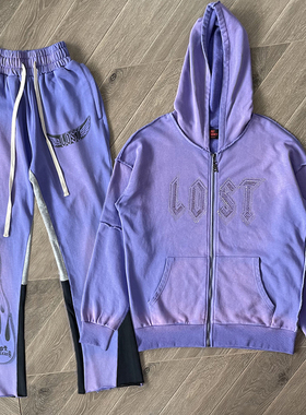 Lost intricacy Lavender Zip Up Hoodie洗水拉链连帽卫衣长裤