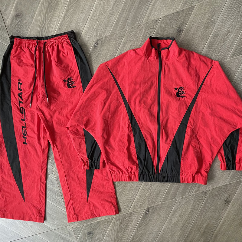 Hellstar Thriller Red Track Jacket Pants拼接刺绣外套长裤套装 男装 休闲运动套装 原图主图