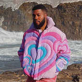 明星同款 ins拼色桃心压线重工艺羽绒心形蓬松男女外套