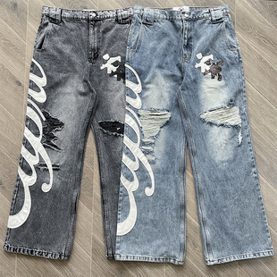 Project Capri CAPRI LEATHER JEANS个性破洞刺绣高街休闲牛仔裤