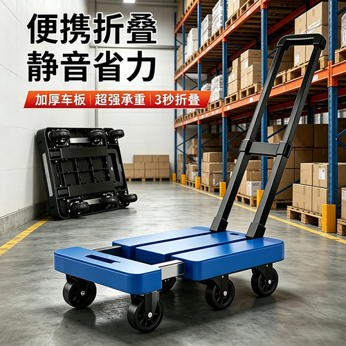 伸缩可折叠小推车静音六轮平板车